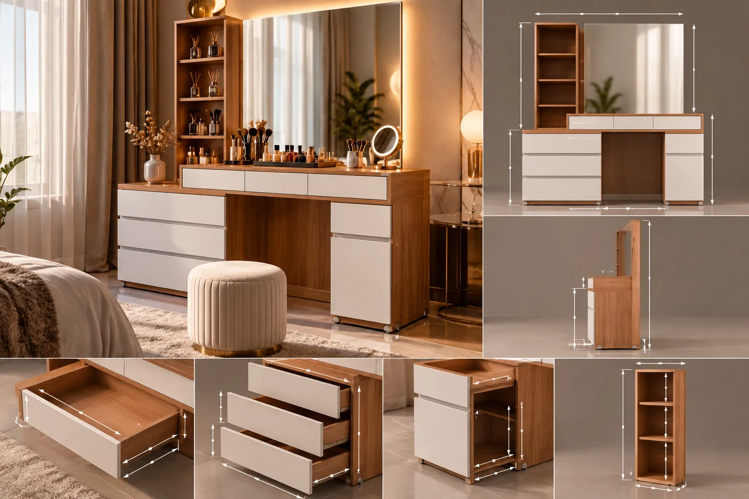 ابعاد و ارتفاع استاندارد میز آرایش (جدول کامل)