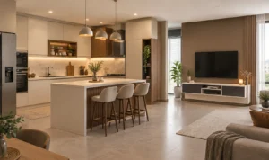 کابینت کرم ۳۰ ترکیب رنگ کرم با قهوه‌ای، سفید و طوسی